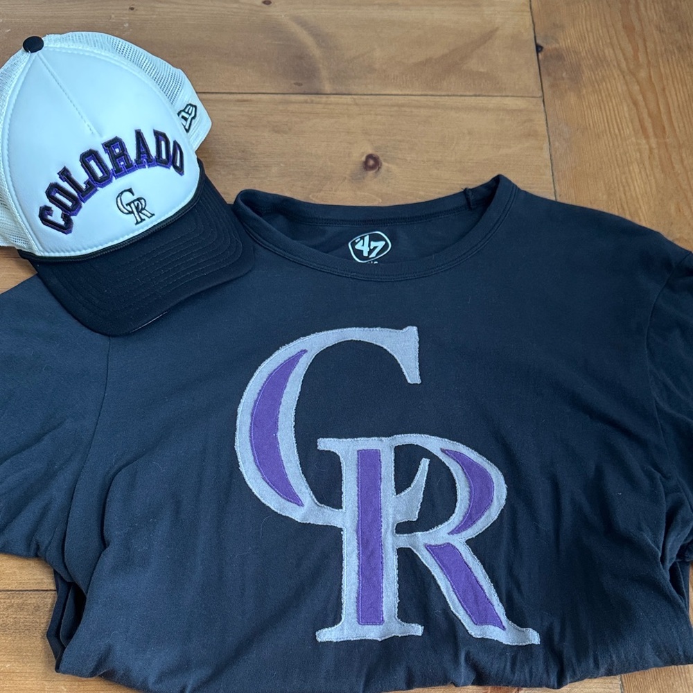 47 Colorado Rockies large dark grey short sleeve shirt and Colorado Rockies hat